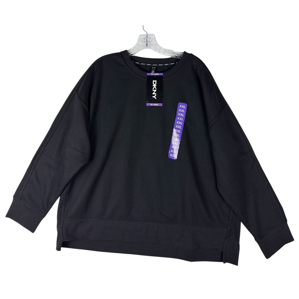 DKNY Womens Black Hi-Lo Crew Neck Sweatshirt XXL DP1T1677 New With Tags